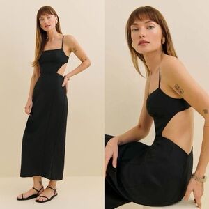 Reformation Asher Linen Dress In Black Size 4